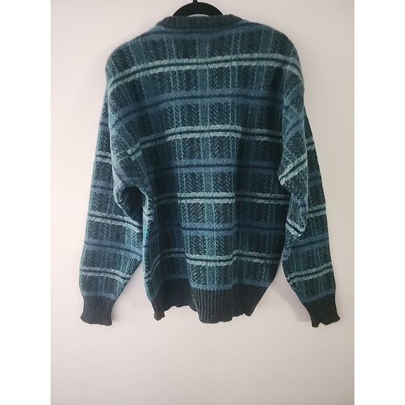SOLD Allen Solly Blue Green Plaid Wool Mohair Vintage Sweater Large - Picture 5 of 7